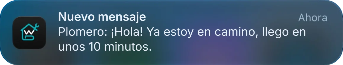 Notificación: Nuevo mensaje del plomero avisando que está en camino
